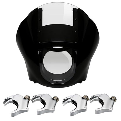 SLMOTO Quarter Head Fairing Windshield w/ 49mm Fork Clamp Fit for Harley VRSCA VRSCAW 02-10 Sportster XL 883 1200 Dyna Black Clear - color: Clear Windshield + Chrome 49mm Clamps