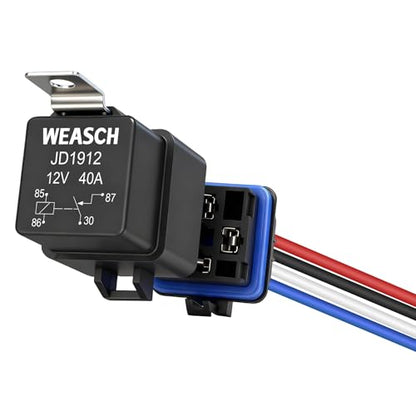 Waterproof Relay Kit, 12V 40A, 4 Pin SPST, Heavy Duty 14 AWG Tinned Copper Wires Automotive Relay and Harness Set for Automotive Car Marine Boat - size: 12V 4Pin