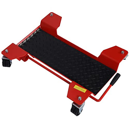 Motorcycle Center Stand Dolly: 500lbs Capacity Painted Steel Mover - 360-Degree Castors & Locking Positions for Choppers - Garage & Workshop Storage Solution