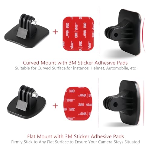 HSU Adhesive Mounts Helmet Adhesive Sticky Mounts Flat & Curved 3M Mount for All GoPro Cameras and Other Action Cameras
