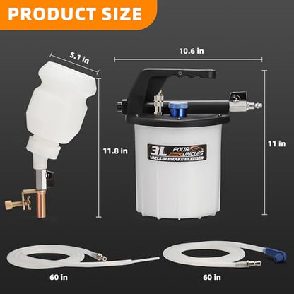 FOUR UNCLES Brake Bleeder Vacuum Pump Kit - Pneumatic Brake Fluid Extractor with 1L Refilling Bottle for Brake Fluid Bleeding, One-Person Operation - size: 3L