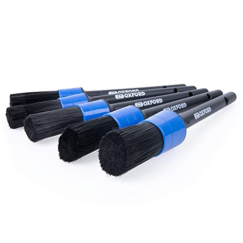 Oxford Motorcycle, 5 Pieces Different Size Car Brush, Detailing Kit for Cleaning Wheels, Emblems, Engine Bay, Leather, Air Vents, Interior and Exterior, Black, Set