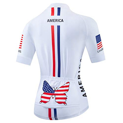 Women's Cycling Jersey Bike Shirts Short Sleeve Ladies Bicycle Clothing MTB Cycle Jacket - color: America Us Team, size: Large