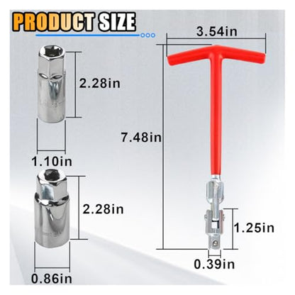 Spark Plug Socket Wrench T-Handle16mm (5/8") & 21mm (13/16") Remover Installer, Universal Spark Plug Wrench Removal Tool for Motorcycles, Lawn Mowers, Small Motor Vehicles