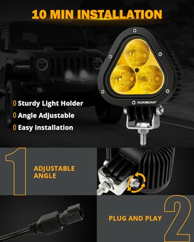 Auxbeam 4 Inch LED Led Pod Light, 90W Off Driving Road Light Amber Fog Lights Yellow Spot Flood Combo Ditch Lights Auxiliary Lights for Jeep Truck ATV Motorcycle