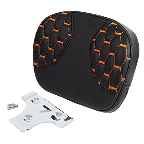 SLMOTO Detachable Leather Sissy Bar Backrest Passenger Pad Bracket Fits For Harley Touring Road King Electra 2014-2023, Brown Stitching - color: Oranger Passenger Backrest PAD
