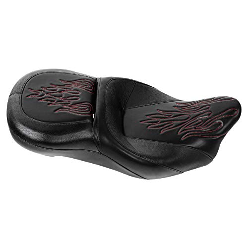 C.C. RIDER Driver Rider Passenger Seat - 2-Up One-Piece Seat Fit for Harley Touring Road King Street Glide Road Glide Electra Glide 2009-2023 - color: Motorcycle Seat Red