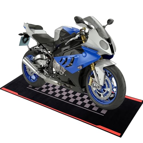 Drydiet 78 x 31 Inch Motorcycle Mat Garage Floor Rug Washable Parking Mats for Garage Floors Non Slip Oil Absorbent Pad Rubber Backing Layer Protects Floor from Spills Drips(Track Style) - color: Black, size: 78 X 31 Inch, style: Track Style