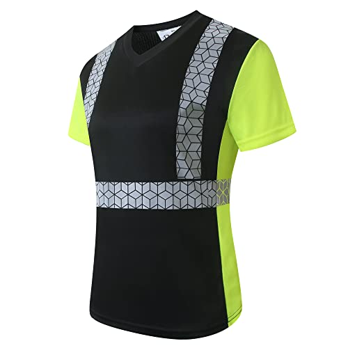 Women Safety Shirt,High Reflective T Shirt for Woman with Unusual Reflective Pattern,Short Sleeve Breathable - color: Black, size: Medium