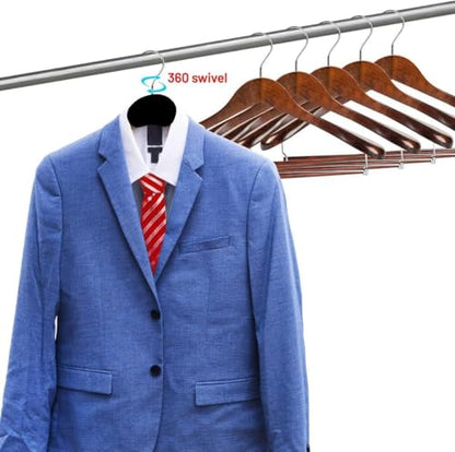 DEILSY Wide Shoulder Wooden Suit Hangers with Non-Slip Pants Bar & 360° Swivel Hook - Smooth Finish Coat Hangers for Men and Women - Heavy Duty Clothes Hanger – Pack of 6 - color: Brown