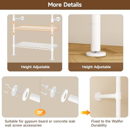 ONBRILL H4 Wall Mounted Closet System, Expandable Industrial Pipe Clothes Rack Clothing Rack for Hanging Clothes, Heavy Duty Closet Organizers and Storage in Wardrobe Closet - White - color: White