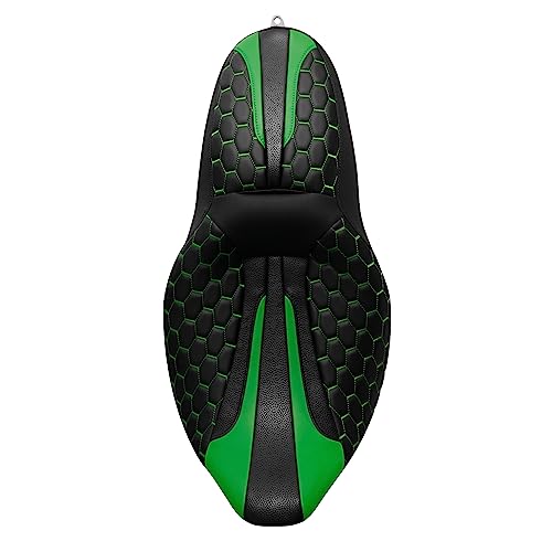 C.C. RIDER Octogon Leather 2-up Motorcycle Seat Driver & Passenger Touring Seat fit for Harley Electra Glide Classic Street Glide Road Glide 2009-2023, Green - color: Black Green Seat