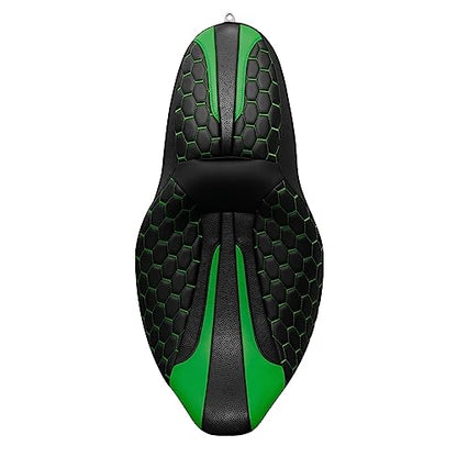 C.C. RIDER Octogon Leather 2-up Motorcycle Seat Driver & Passenger Touring Seat fit for Harley Electra Glide Classic Street Glide Road Glide 2009-2023, Green - color: Black Green Seat