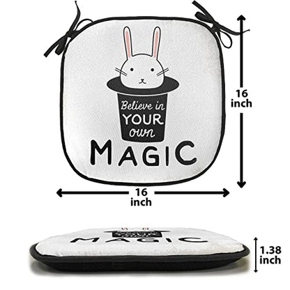 Lunarable Magic Chair Cushion Pad, Believe in Your Own Magic Quite Print with Rabbit in Hat Print, Seat Padding for Kitchen & Patio with Anti-Slip Backing, 16"x16", Black Beige - color: Black Beige, size: Pack of 1