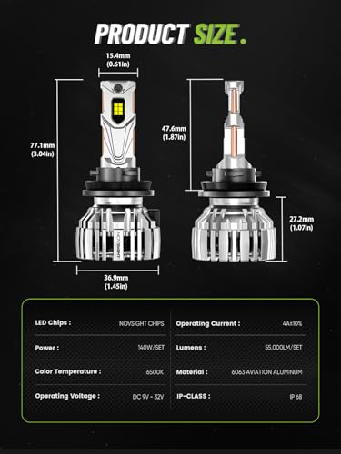 NOVSIGHT H11 LED Fog Lights Bulbs - 55000 Lumens,100000 Hours Lifespan,6500K Cool White Light,Efficent Cooling System, Pack of 2 - color: H11, size: 55000LM