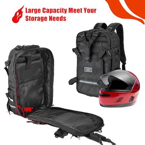 Goldfire Helmet Backpack for Motorcycle Riding Cycling Waterproof Large Capacity Daily Backpack with Helmet Holder Weather-Resistant Hiking Daypack Durable (V1)