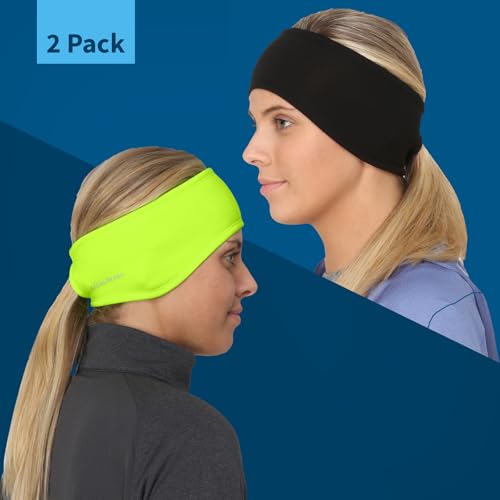 TrailHeads Womens Ponytail Headband - Moisture Wicking Hair Headband for Running, Winter, Workout - Athletic Headband Women - color: black - hi vis