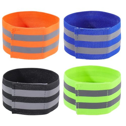 CREATCABIN 4 Pack Reflective Arm Strap Green Event Wristbands Green Yellow Polyester Reflectors Night Light High Visibility H - color: Mixed Color