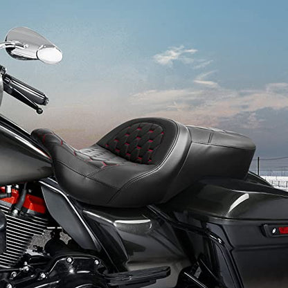C.C. RIDER Hammock Gel Seat - Fat Diamond Pro 2-Up One-Piece Seat fit for Harley Touring Road King FLHR Street Glide FLHX Road Glide FLTRX 2009-2023 - color: 16# Gel Red
