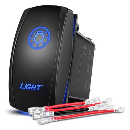 Nilight Light Rocker Switch Led Bar 5 Pin Laser On Off SPST Switches 20A/12V 10A/24V Blue with Jumper Wires Set for Cars Trucks Boats ATVs UTVs RVs - size: LIGHT