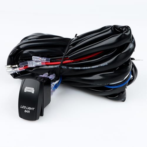 Generic Single-Output LED Light Bar Wiring Harness Kit, 12V 180W, with ON-Off Panel Switch (LED Symbol), 5-Pin Relay and Fuse