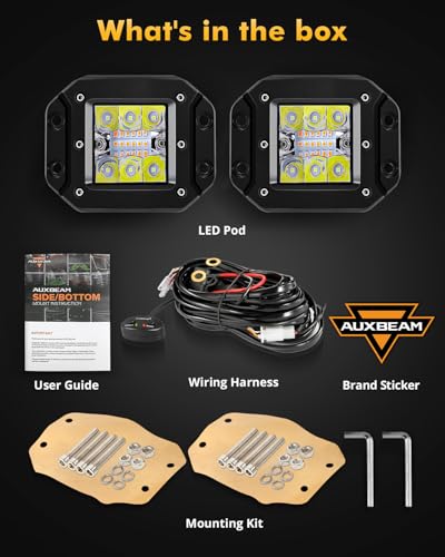 Auxbeam 6 Modes Amber White Series Flush Mount Strobe Lights 5 Inch 72W LED Pods Spot Flood Combo Flashing/Warning Multi-Function Offroad Lighting Bumper Grille Mount, Pair - color: 5" Flush Mount