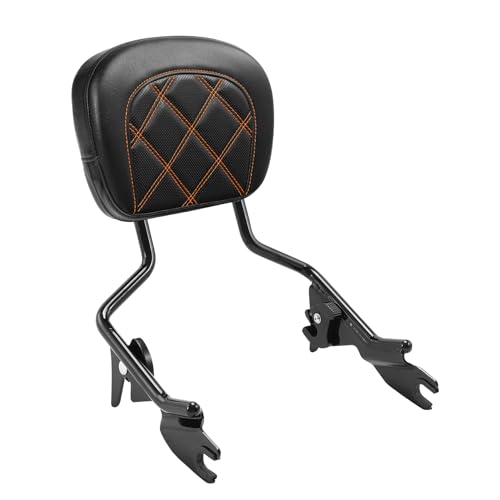 TCT-MOTORPARTS Detachable Black Upright Sissy Bar w/Orange Stitching Backrest Fit For Harley Road King Road Glide 09-23 - color: Black Upright Sissy Bar, size: Orange Stitching Backrest