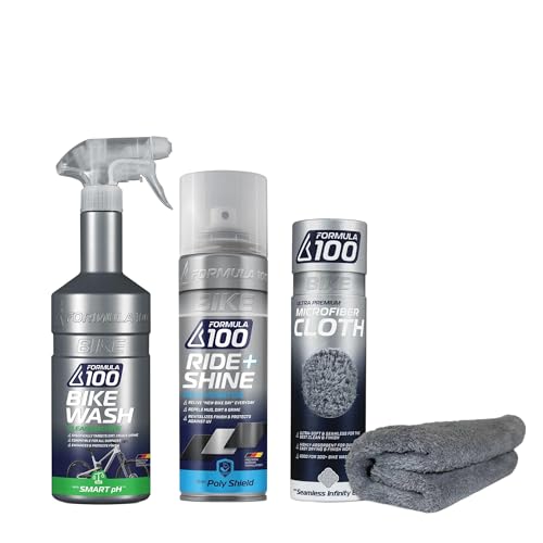 Clean Machine Bike Wash, Ride + Shine Finish & Ultra-Premium Microfiber Cloth – Quality Cleaning & Care for Bicycles, Electric Bikes & eMotos – Lift Away & Protect Against Dirt & Grime