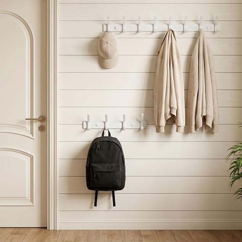 WEBI Coat Rack Wall Mounted,8 Hooks,24" Long,Coat Hooks Wall Mount,Wall Coat Hanger,Hook Rack,Jacket Hooks for Hanging Coats,Hats,Clothes,White - size: 8 Hooks