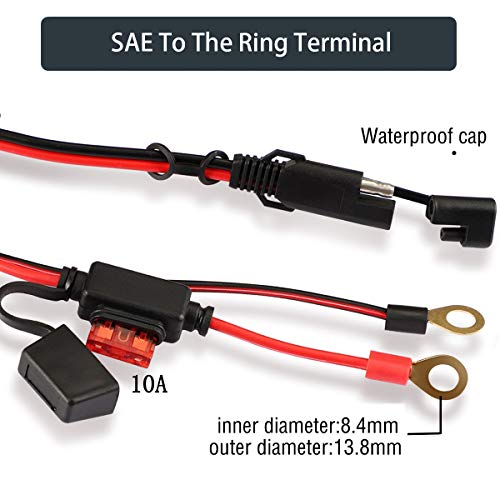 iMESTOU 2FT SAE O Ring Terminal Harness with 10A Fused 2-Pin Quick Disconnect Plug (5PCS-Pack) - color: 5PCS-Pack