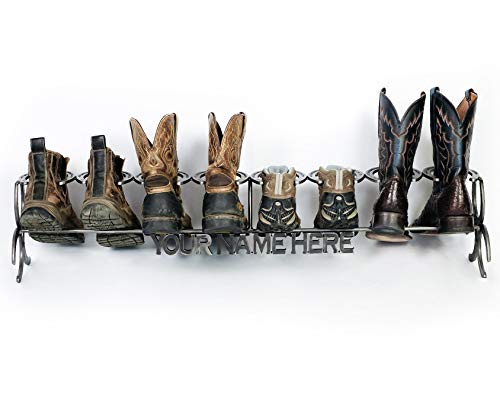 Rustic Custom Name Horseshoe Boot Rack - The Heritage Forge