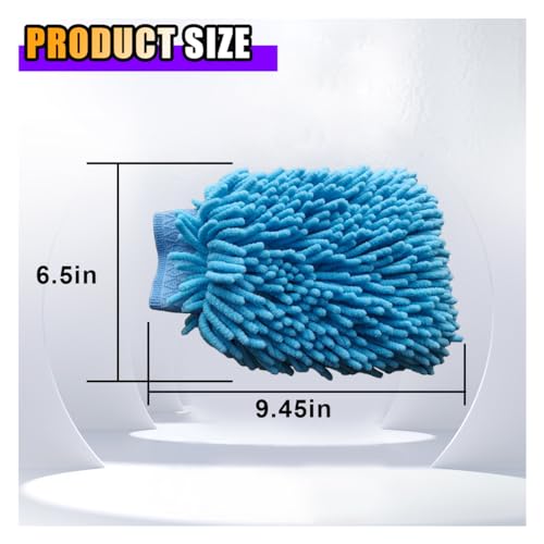 JOYCOURT 2PCS Microfiber Soft Chenille Car Wash Mitts, Scratch and Lint Free Car Dusting Glove, Double Sided Wash Mitt, Ultra Absorbent for Car Washing, Home Cleaning Mitt (Blue&Yellow) - color: Blue&Yellow