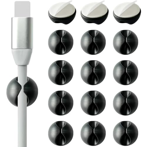15PCS Black Cable Clips Adhesive Cord Organizer, Wire Holder Cable Management for Desk Nightstand Office, Charger Cord Keeper - color: Black