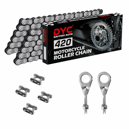 DYC 420 Mini Bike Chain Kit - Front 42 & Rear 90 Link Roller Chain with Adjuster for Coleman CT200U/CT200U-EX/BT200X, Baja Warrior MB200/MB165, Massimo, Predator 212 196cc/200cc 6.5HP (ATV/Dirt Bike) - size: 420-90+42 Links