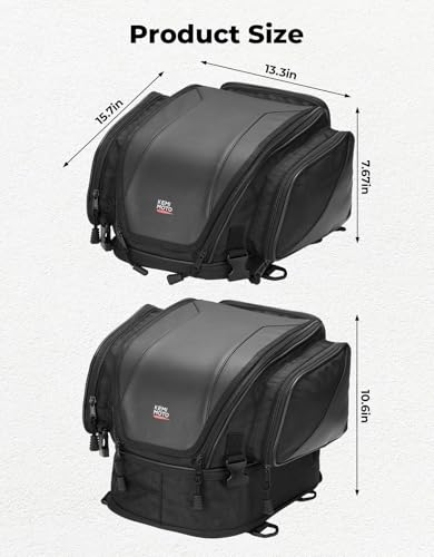 KEMIMOTO Tail Bag 18-22L Expandable Sissy bar Compatible with Can-Am Ryker 900/600/Sport/Rally Edition, 1680D Oxford+PU Leather Waterproof/6 Adjustable Straps,Luggage Seat Travel Rear Rack Bag