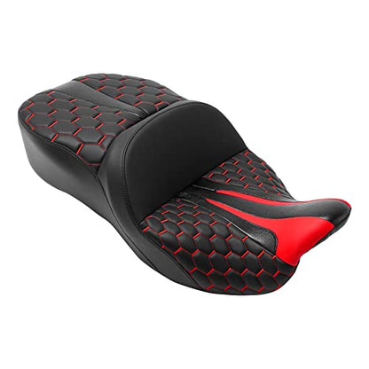 C.C. RIDER Gel Seat Driver Passenger Seat Hammock Red Hexagon Fit for Harley Touring Road King FLHR Street Glide FLHX Road Glide FLTRX Electra Glide FLHT 2009-2023 - color: 23# Gel Red