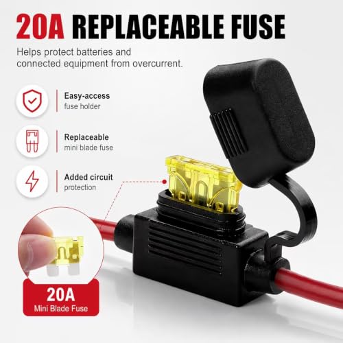 2 Pack 1FT SAE Extension Cord 14AWG Heavy Duty Battery Charger Cable, Compatible with NOCO Genius GC004 X-Connect, SAE Connector with 20A Fuse Waterproof Plug for Motorcycle ATV UTV Car