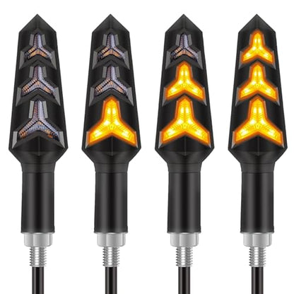 Kinstecks 4PCS Motorcycle Turning Indicators Flowing Turn Signal Lights 12V 12 LEDs Bulbs for Motorbike Scooter Quad Cruiser Off Road-Y Shape