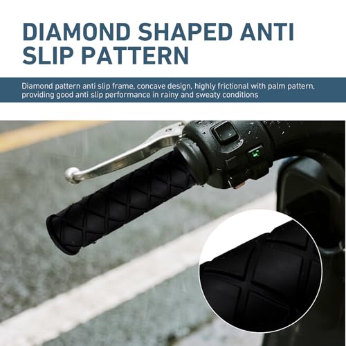 2 PCS 7/8" Motorcycle Hand Grips, Non-Slip Rubber Bar End Grips, Shock-Absorbing Textured Handlebar Covers, Universal for Motocross, Scooters & Dirt Bikes (Black)