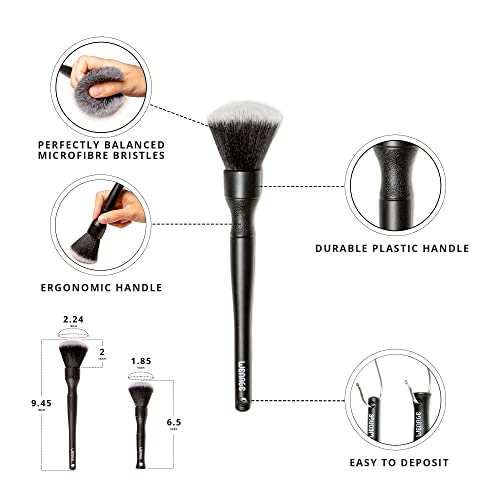 Ultra-Soft Detailing Brush Set with Microfiber Cloth for Scratch-Free Cleaning and Detailing of Delicate Surfaces Interior Exterior Automotive, Leather, Infotainment Screens, Electronics, Black