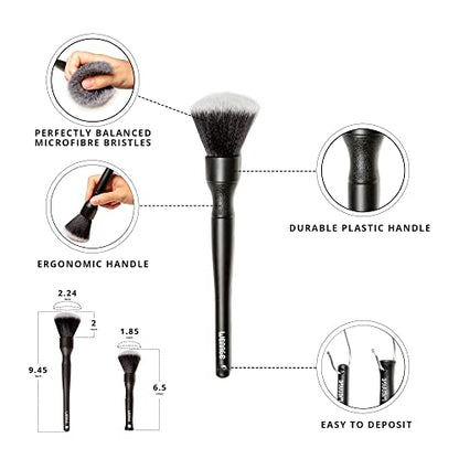 Ultra-Soft Detailing Brush Set with Microfiber Cloth for Scratch-Free Cleaning and Detailing of Delicate Surfaces Interior Exterior Automotive, Leather, Infotainment Screens, Electronics, Black