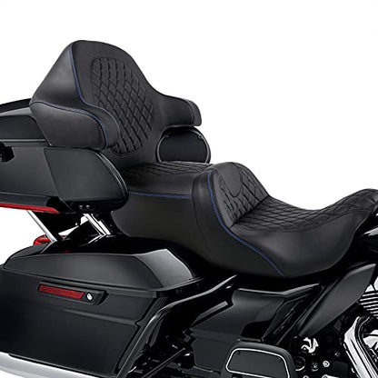 CC RIDER Gel Seat Driver Passenger Seat+ King/Chopped Trunk Backrest Pad Fit For Harley 2014-2023 Touring Street Glide Road Glide Electra Glide CVO,Diamond Stitching - color: 04# Gel Blue+ Tour Trunk Backrest