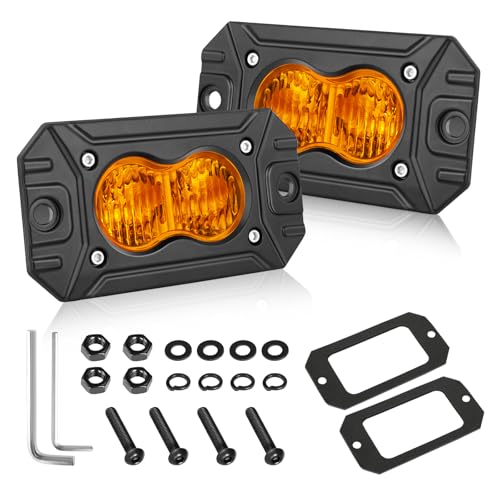 Amber Flush Mount LED Pods, AKD Part Flood CREE LED Flush Mount Fog Lights 40W Amber Chase Lights Bumper Driving Backup Reverse Light Pods for Trucks Pickup SUV UTV ATV Snowmobile - color: Amber Flush