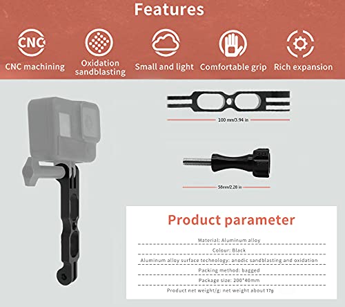 Aluminum Extension Arm Mount Helmet Stick Extension Arm Mount Compatible with GoPro Hero 9/8/7/6/5 /AKASO/Xiao Yi/DJI Osmo/Equipped with a Standard 1/4 Hole to Transfer More Photography Equipment