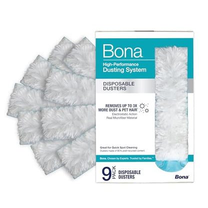 Bona Disposable Duster Refills - 9 Pack - High Performance Dusting System - Microfiber Dusters Remove Dust and Pet Hair for Quick Spot Cleaning - style: Disposable Duster Refills - 9 Pack