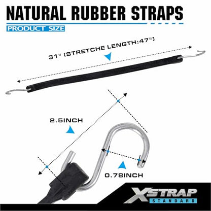 XSTRAP STANDARD 20 Pack 31'' Adjustable Natural Rubber Tarp Straps, EPDM Bungee Cords with Metal S Hooks, Ideal for Securing Tarps, Canvases, Motorcycle, and Cargo - size: 31''
