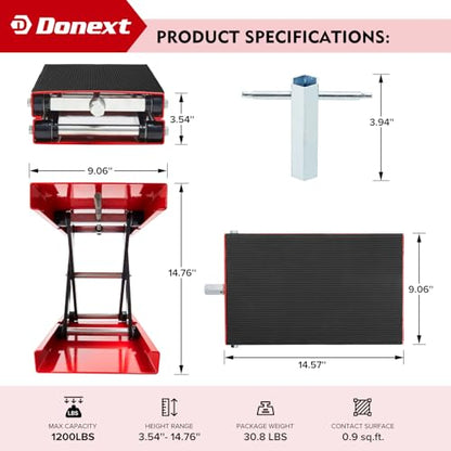 Motorcycle Lift Scissor Jack, 1200 LB Capacity Wide Deck Hoist Stand Maintenance Bikes ATVs Garage Repair Center Stand Lift Jack, Red - color: red