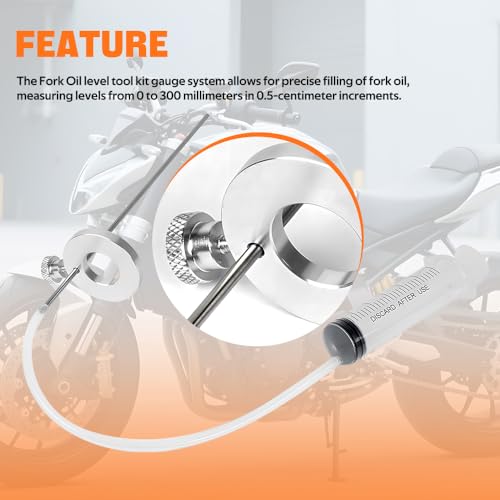 RASTP Universal Motorcycle Fork Service Tool Kit, Fork Oil Level Tool, Fork Spring Compressor and Damper Rod Bleed Tool for Most Upside Down Motorcycle