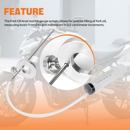 RASTP Universal Motorcycle Fork Service Tool Kit, Fork Oil Level Tool, Fork Spring Compressor and Damper Rod Bleed Tool for Most Upside Down Motorcycle