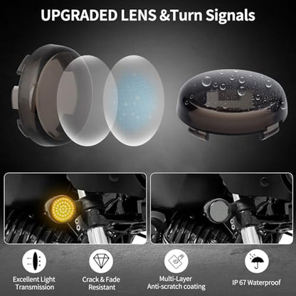 1157 Sequential LED Turn Signal Light with Smoked Turn Signals Lens, Motorcycle Blinkers Compatible with Harley Davidson Sportster Dyna Softail Road King Electra Glide Touring - SMD Bulbs